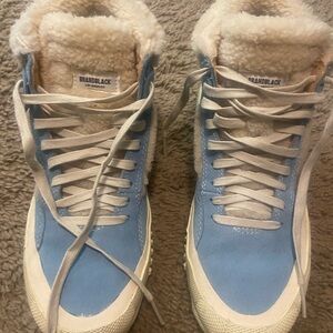 Brandblack Faux Shearling and blue suede sneaker